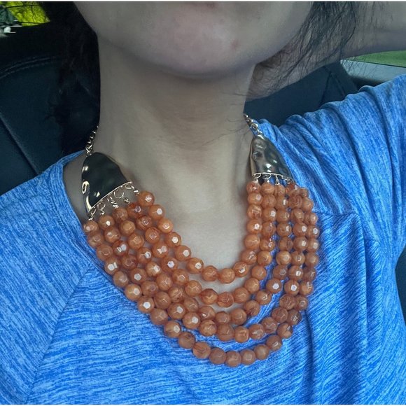 Large bead necklace big burnt orange statement chunky sienna bead caramel big - Picture 1 of 5